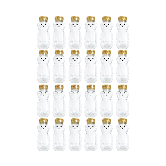 Clearview Containers - 24 Pack of 8 Ounce Honey Bears with Sealable Gold Flip Top Lids (8 oz. Bear, 24pk, Gold)