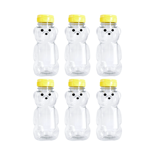 Clearview Container Honey bear with Flip Top Lid Plastic Squeeze Bear 8 oz Yellow Caps