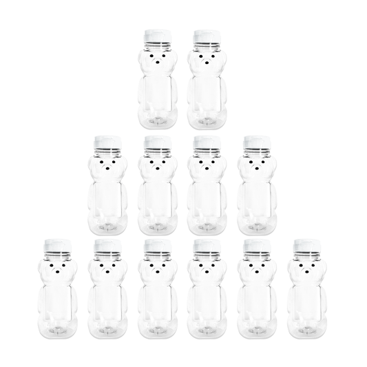 Clearview Containers - 12 Pack of 8 Ounce Honey Bears with Sealable White Flip Top Lids (8 oz. Bear, 12pk, White)