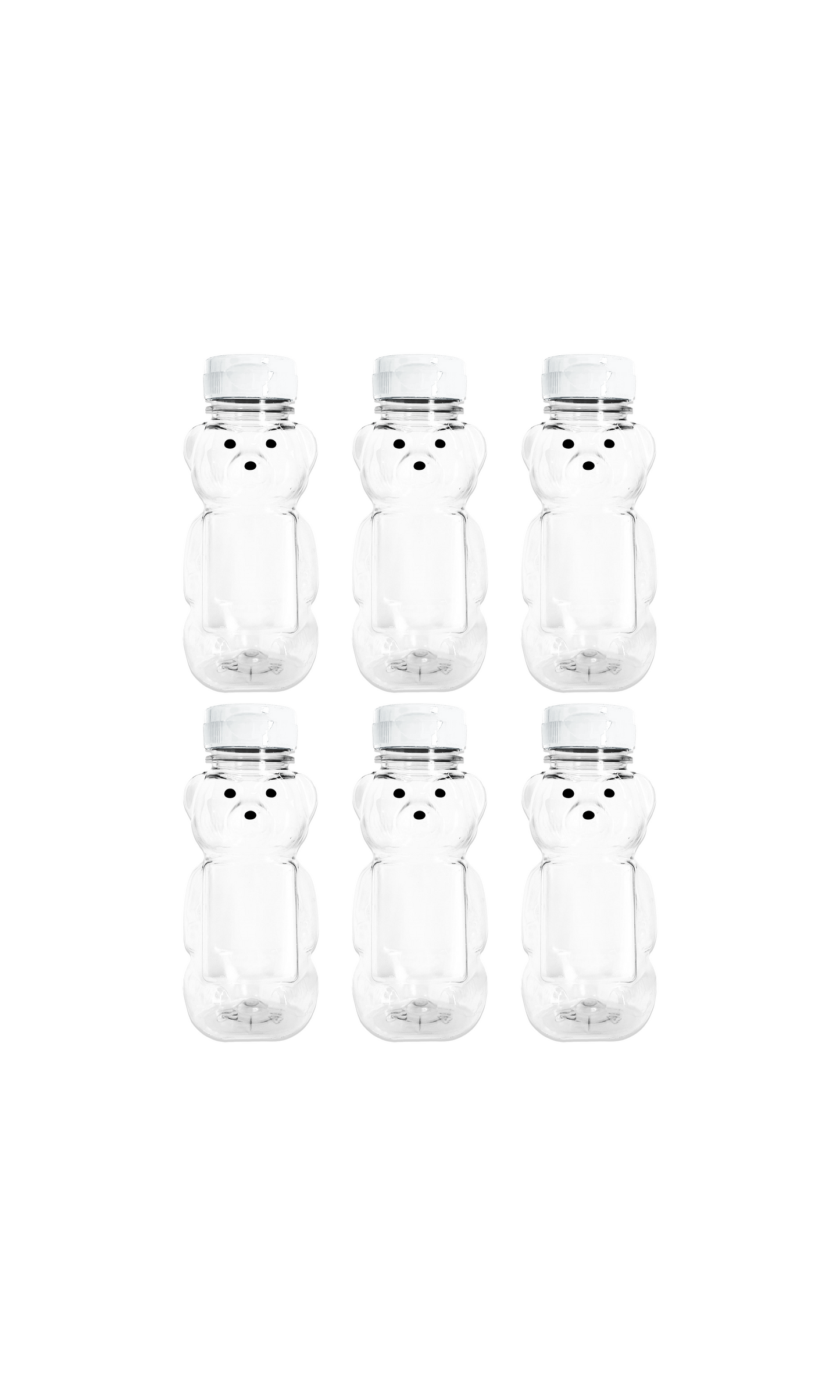 Clearview Containers - 6 Pack of 8 Ounce Honey Bears with Sealable White Flip Top Lids (8 oz. Bear, 6pk, White)