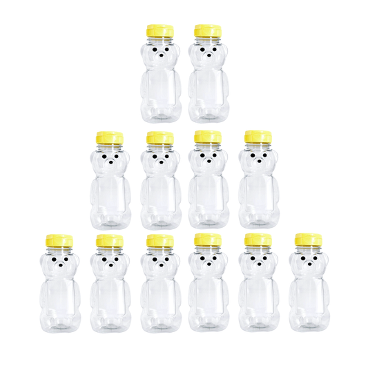 Clearview Containers - 12 Pack of 8 Ounce Honey Bears with Sealable Yellow Flip Top Lids (8 oz. Bear, 12pk, Yellow)