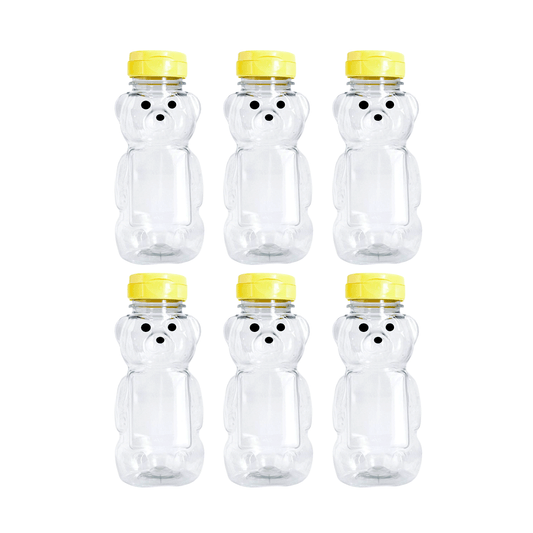 Clearview Containers - 6 Pack of 8 Ounce Honey Bears with Sealable Yellow Flip Top Lids (8 oz. Bear, 6pk, Yellow)