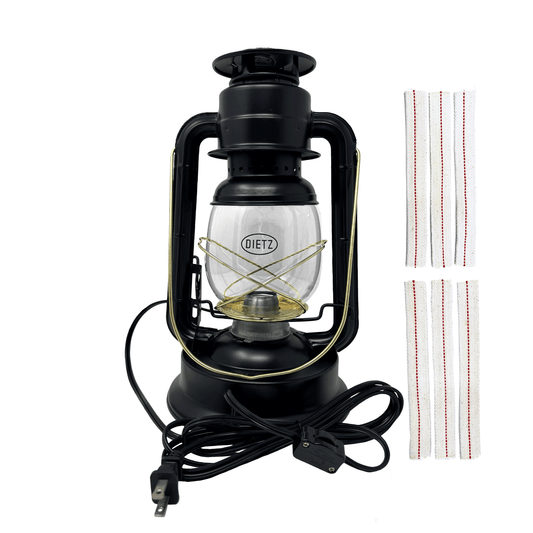 Light Of Mine - Dietz #90 D-Lite Black with Gold Trim Oil Lantern with 7/8" Replacement Wick Strips and Conversion Kit for Electric Burner (B & G, Electric)