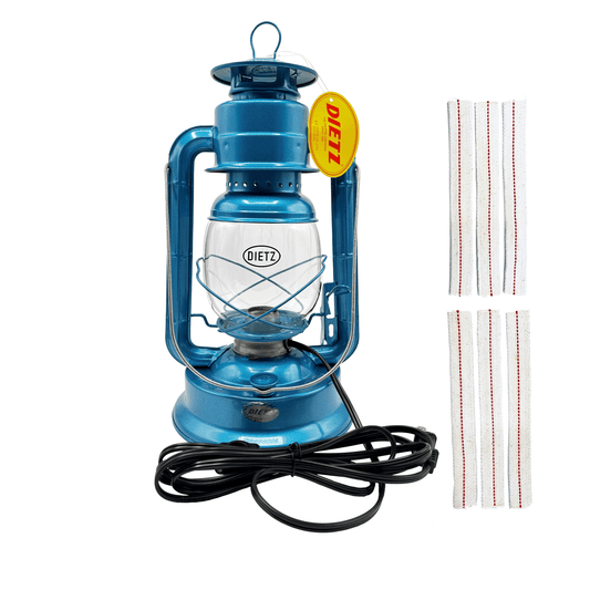 Light Of Mine - Dietz #90 D-Lite Blue Oil Lantern with 7/8" Replacement Wick Strips and Conversion Kit for Electric Burner (#90 Blue, Electric)