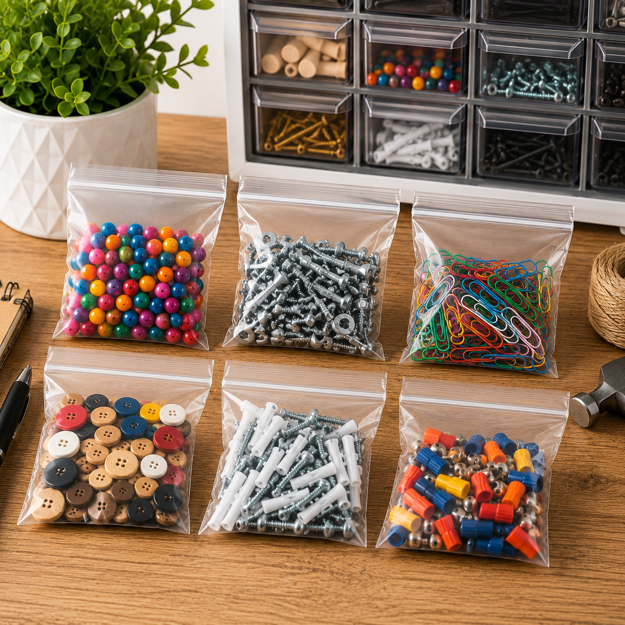 Clearview Containers – 1000 Pack 8" x 10" Clear Reclosable Zip Bags, 2 MIL Thick Plastic Zipper Storage Bags for Small Parts, Hardware, Crafts, Beads, Jewelry & Organization