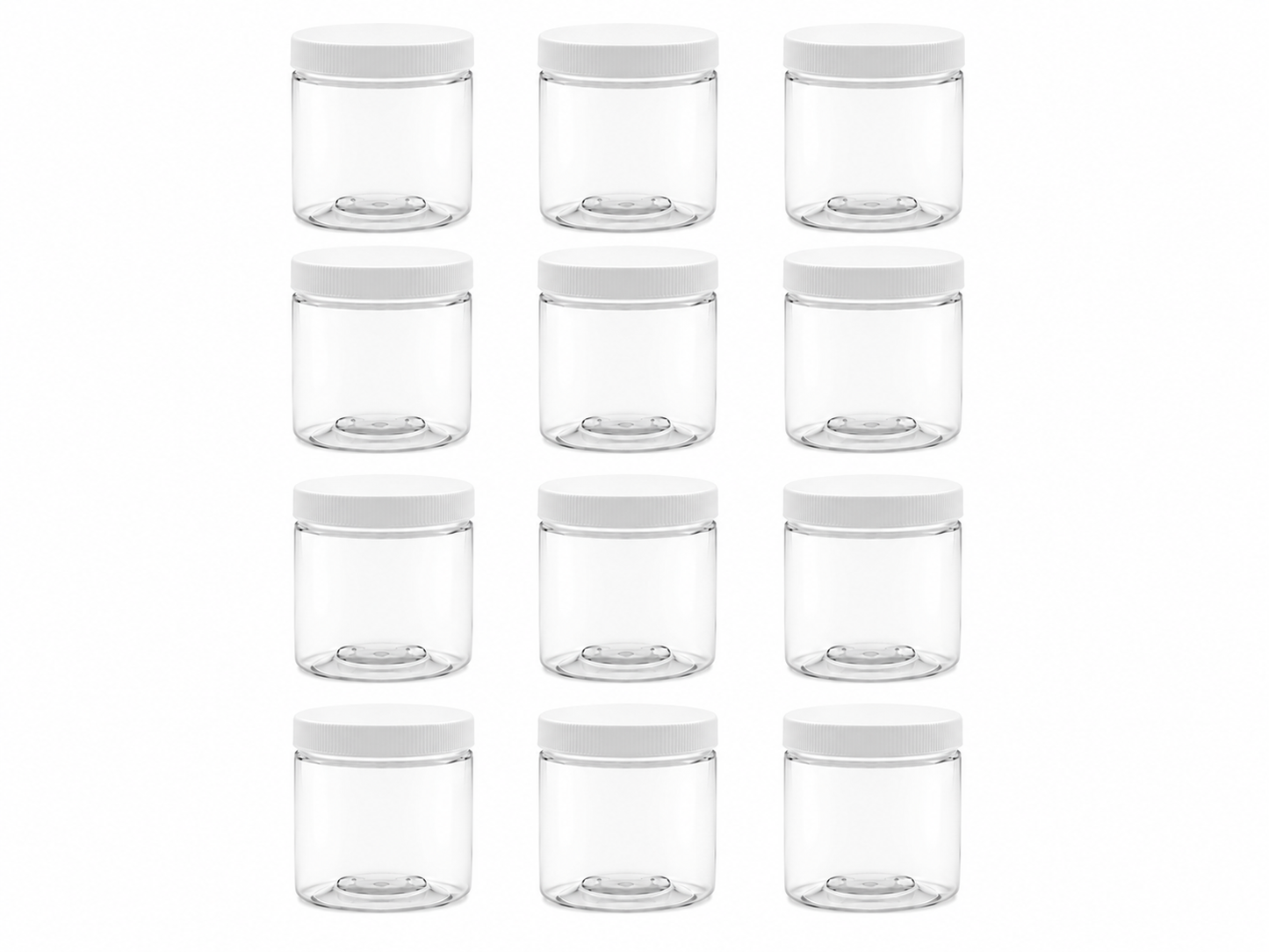 Clearview Containers: 12 Pack - 8 oz (1 Cup) Plastic Storage Jars with 70-400 Leak Proof White Lid, Food Grade, BPA Free, Hand Wash Only (8oz, 12pk)