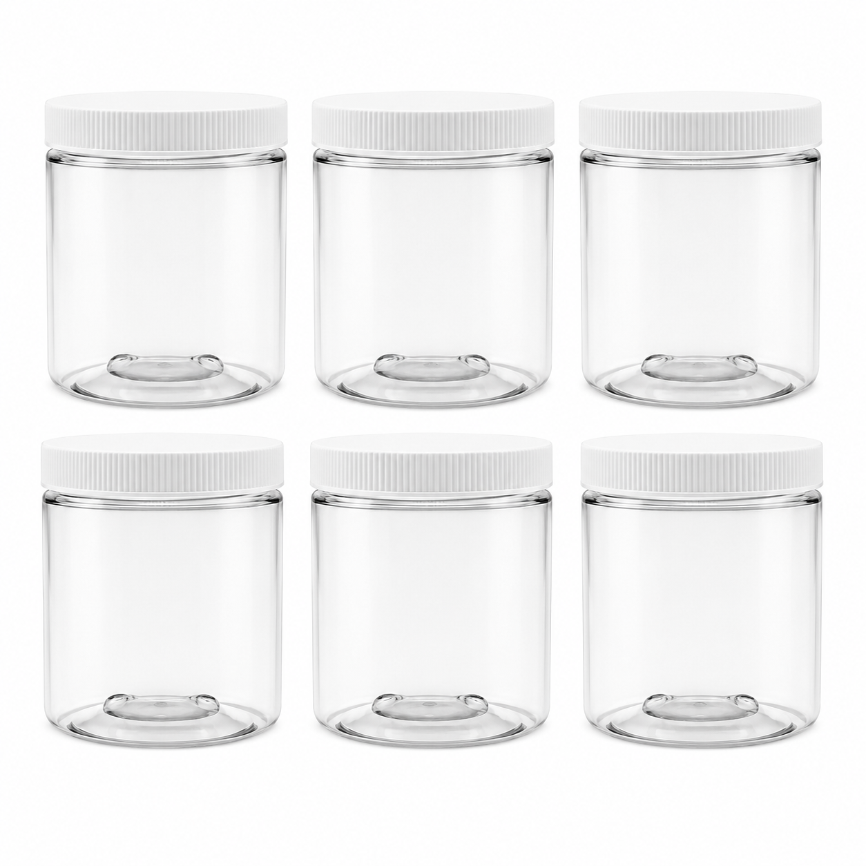 Clearview Containers: 6 Pack - 8 oz (1 Cup) Plastic Storage Jars with 70-400 Leak Proof White Lid, Food Grade, BPA Free, Hand Wash Only (8oz, 6pk)