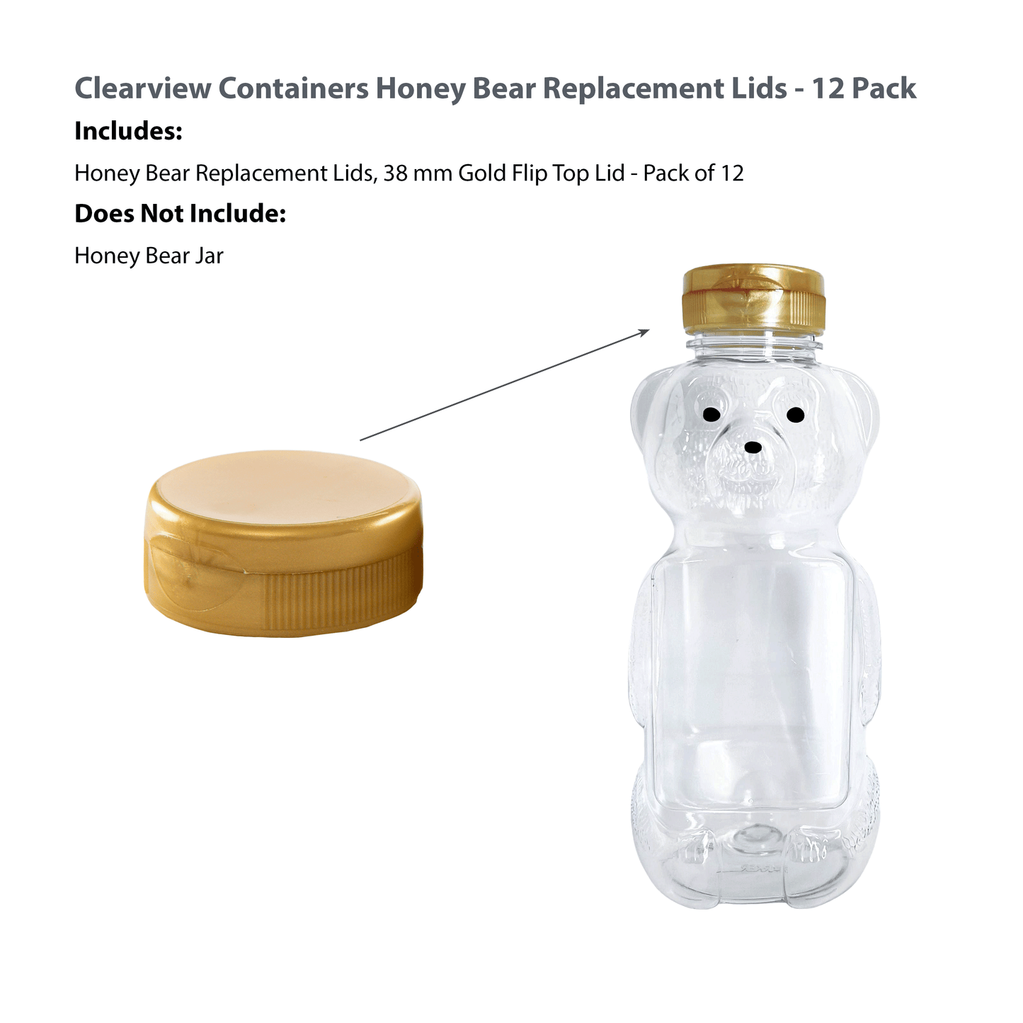 Clearview Containers - 12 Pack of Gold Honey Bear Replacement Lids with Sealable Flip Top Lid (38mm Gold Flip Top Lid - 12 Pack)