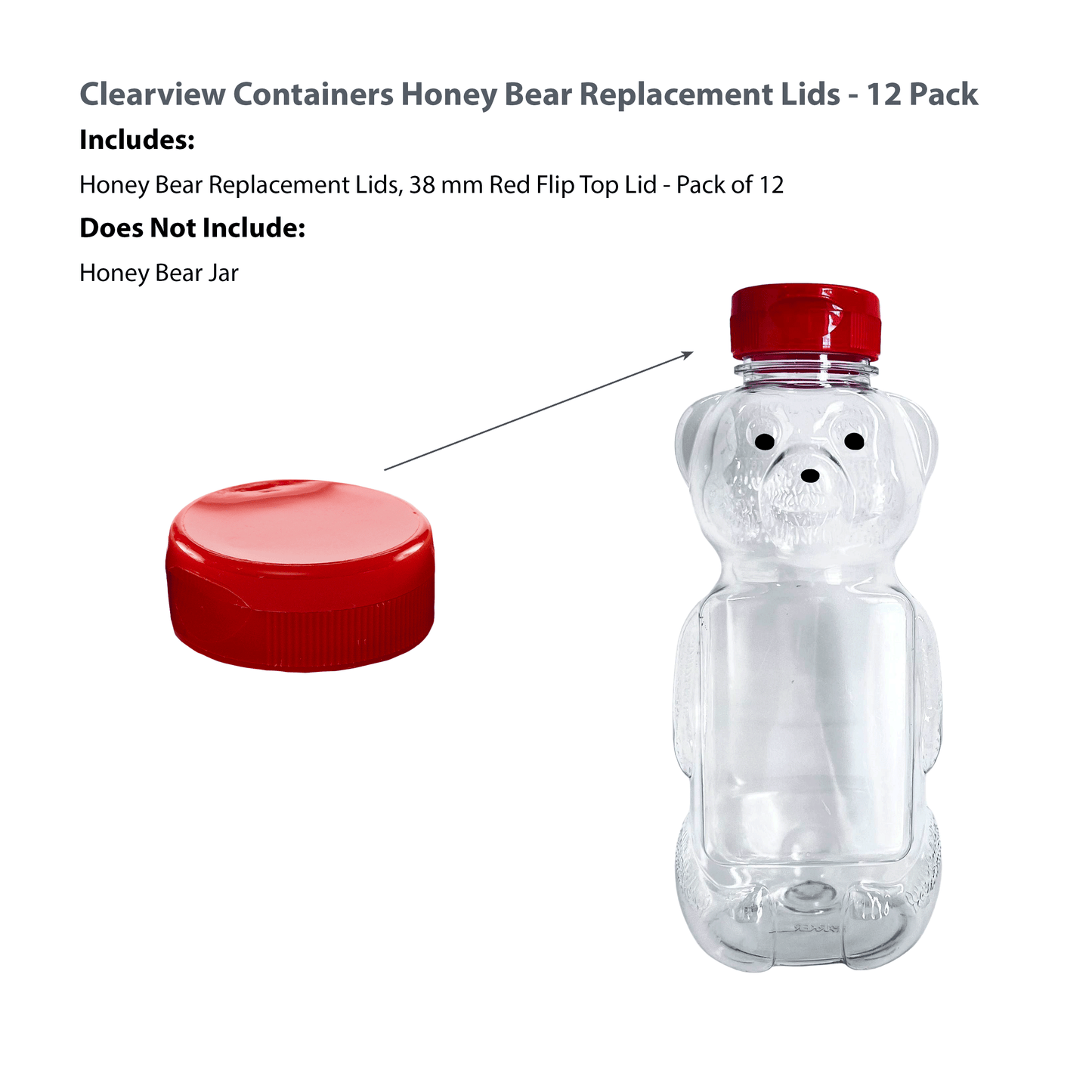 Clearview Containers - 12 Pack of Red Honey Bear Replacement Lids with Sealable Flip Top Lid (38mm Red Flip Top Lid - 12 Pack)