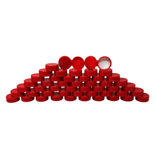 Clearview Containers - 48 Pack of Red Honey Bear Replacement Lids with Sealable Flip Top Lid (38mm Red Flip Top Lid - 48 Pack)