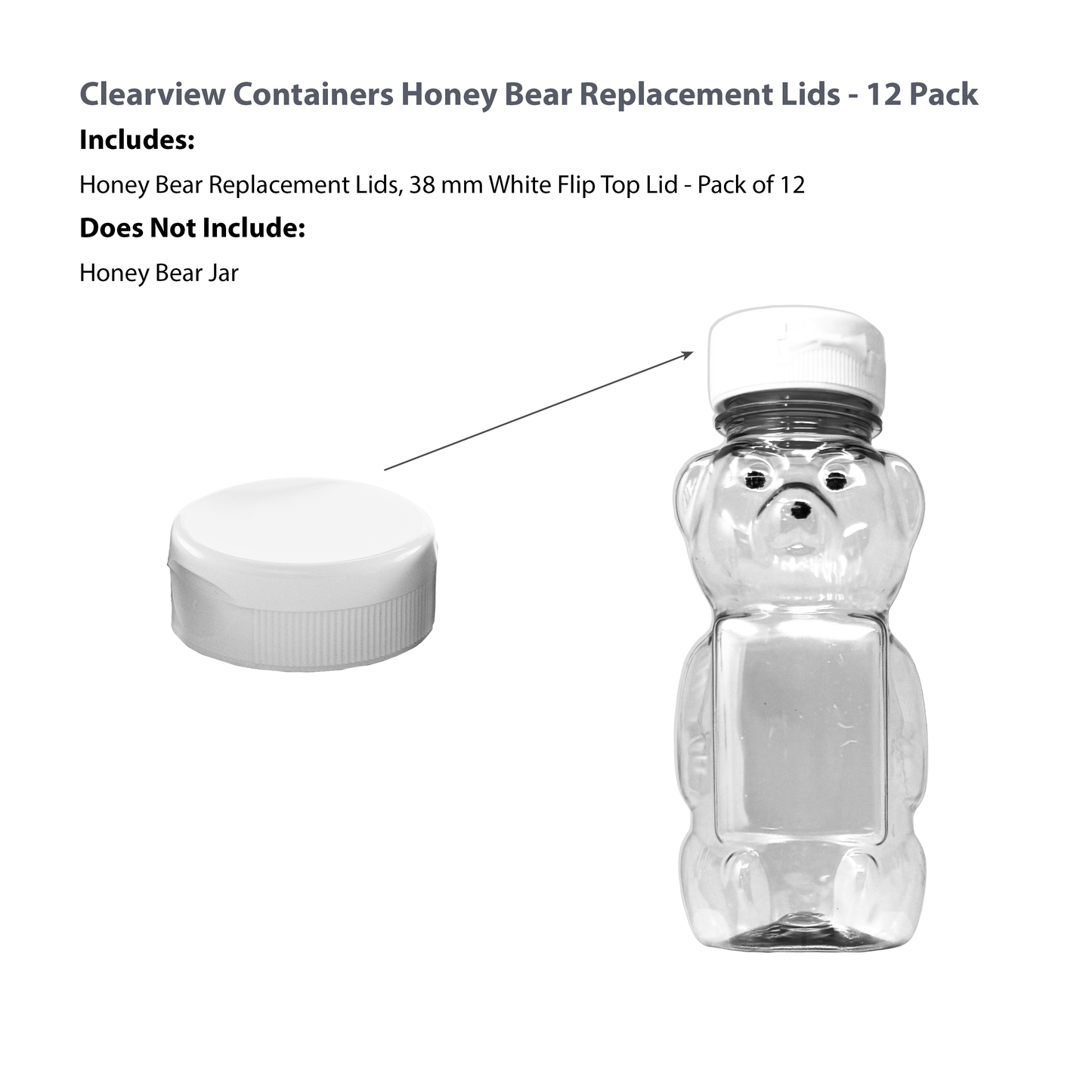 Clearview Containers - 12 Pack of White Honey Bear Replacement Lids with Sealable Flip Top Lid (38mm White Flip Top Lid - 12 Pack)
