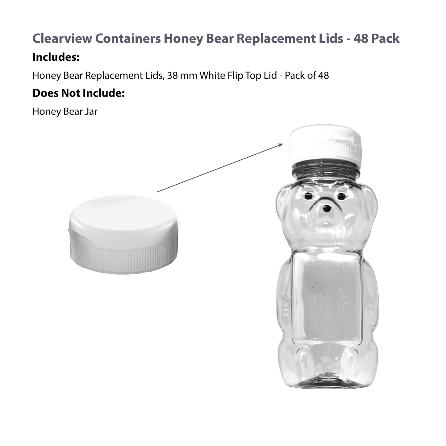 Clearview Containers - 48 Pack of White Honey Bear Replacement Lids with Sealable Flip Top Lid (38mm White Flip Top Lid - 48 Pack)