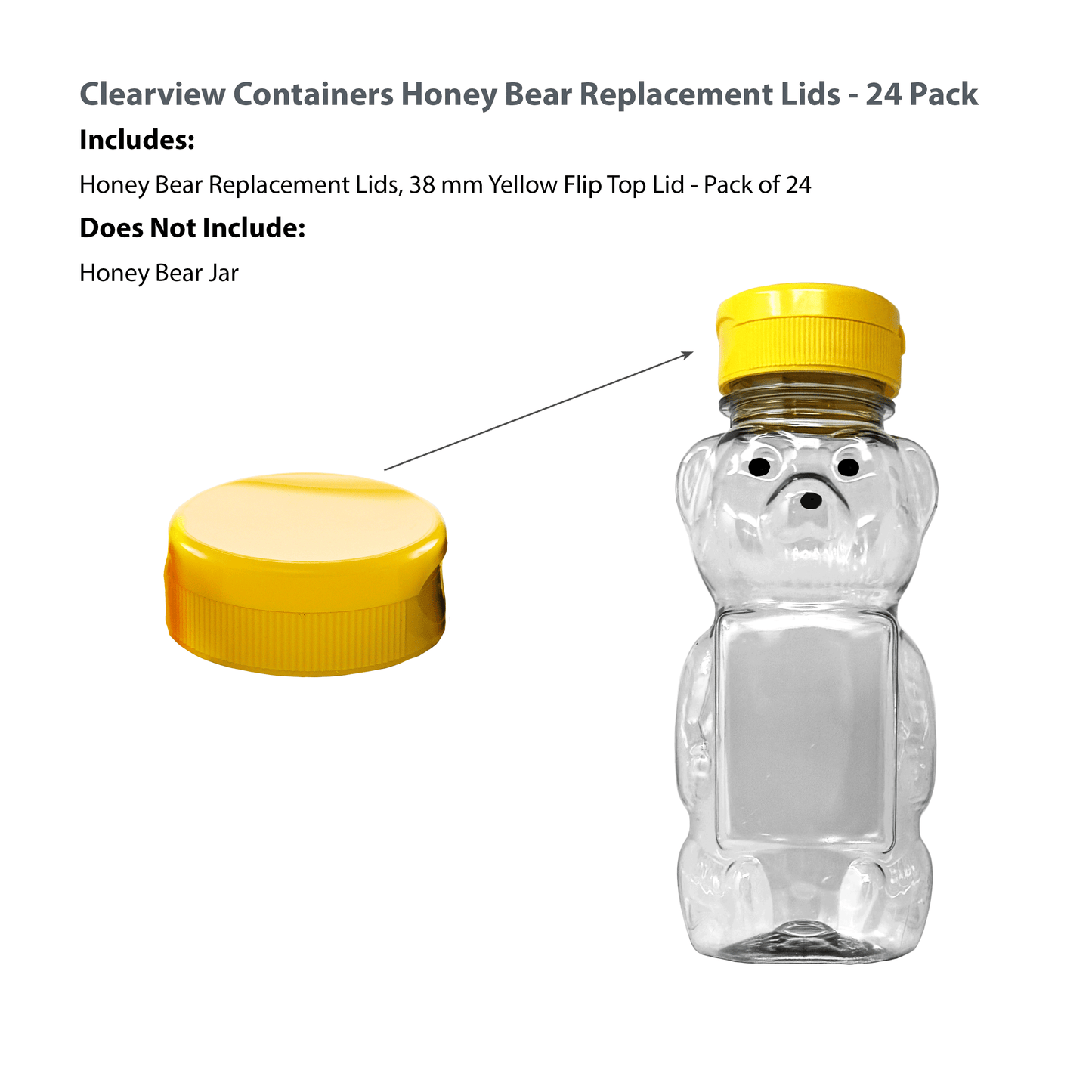 Clearview Containers - 24 Pack of Yellow Honey Bear Replacement Lids with Sealable Flip Top Lid (38mm Yellow Flip Top Lid - 24 Pack)