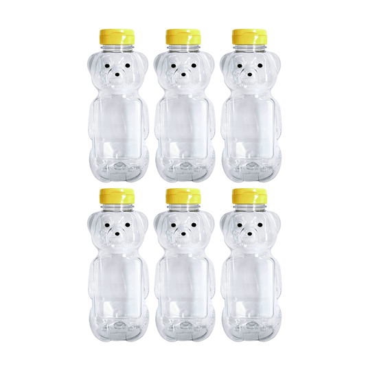 24 oz Honey bear with Flip Top Lid Plastic Squeeze Bear (6, Yellow)