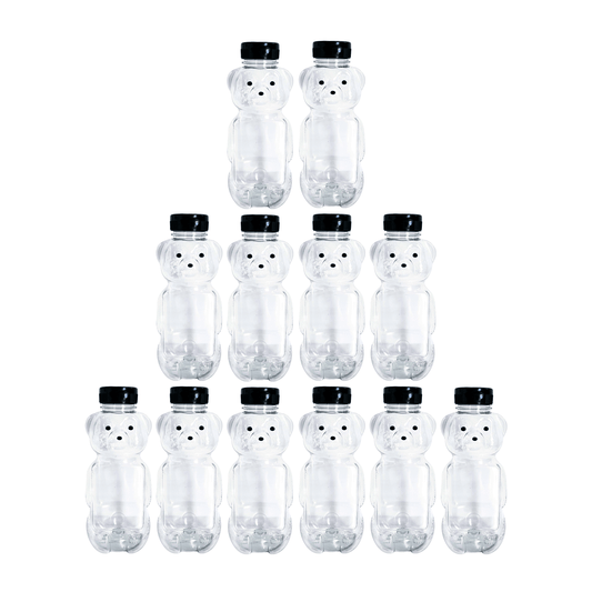 Clearview Containers - 12 Pack of 24 Ounce Honey Bears with Sealable Black Flip Top Lids (24 oz. Bear, 12pk, Black)