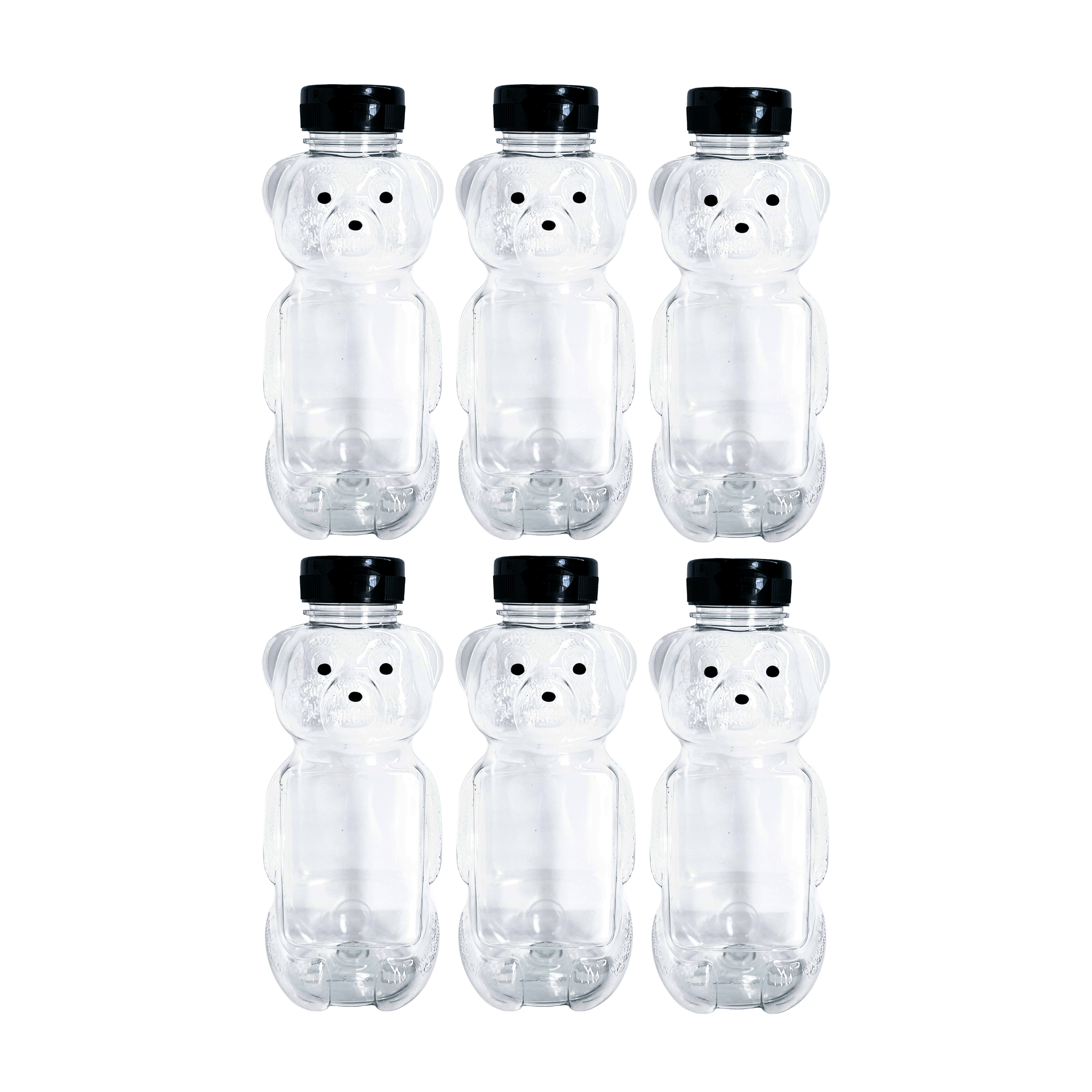 Clearview Containers - 6 Pack of 24 Ounce Honey Bears with Sealable Black Flip Top Lids (24 oz. Bear, 6pk, Black)