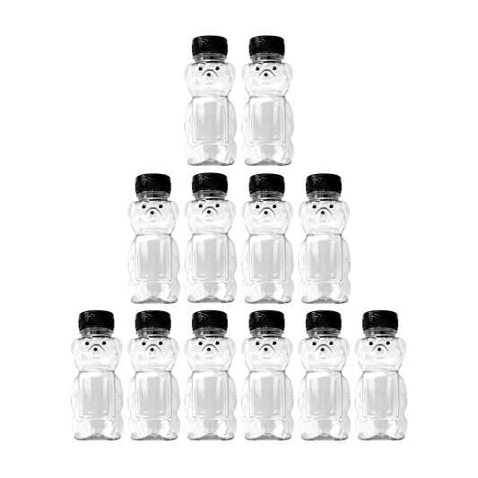 Clearview Containers - 12 Pack of 12 Ounce Clear Honey Bears with Sealable Black Flip Top Lids (12 oz. Clear Bear, 12pk, Black)