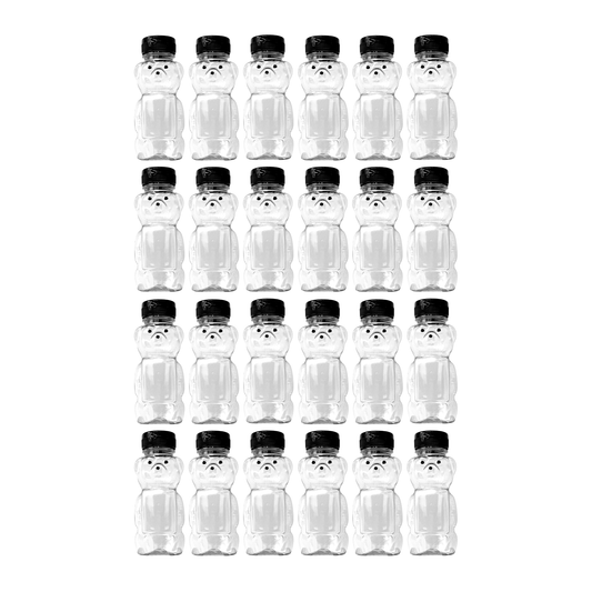 Clearview Containers - 24 Pack of 12 Ounce Clear Honey Bears with Sealable Black Flip Top Lids (12 oz. Clear Bear, 24pk, Black)