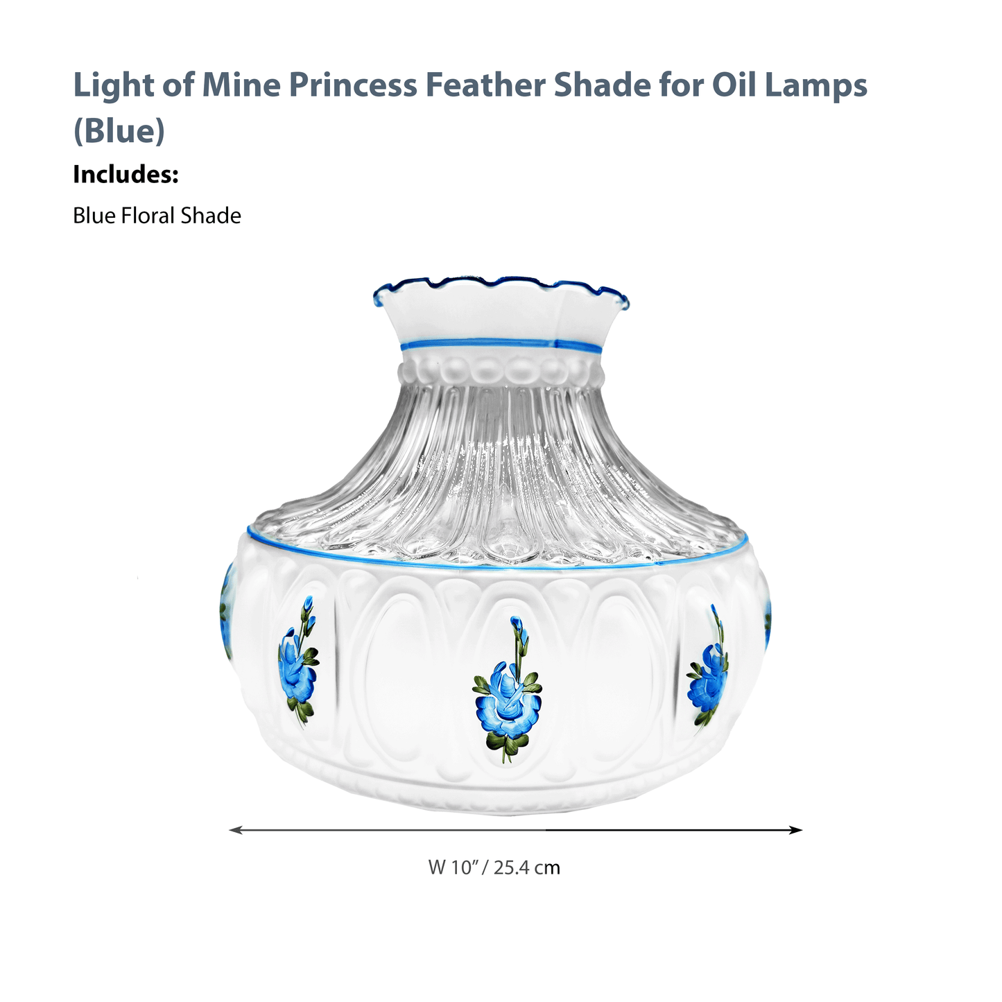 Light Of Mine | Glass Lamp Shade for Hurricane Lamp | Floral 10" Lamp Shade | Antique Style | Beautiful Glass Lamp Shade Replacement for Oil Lamp | Oil Lamp Parts (Blue Floral)