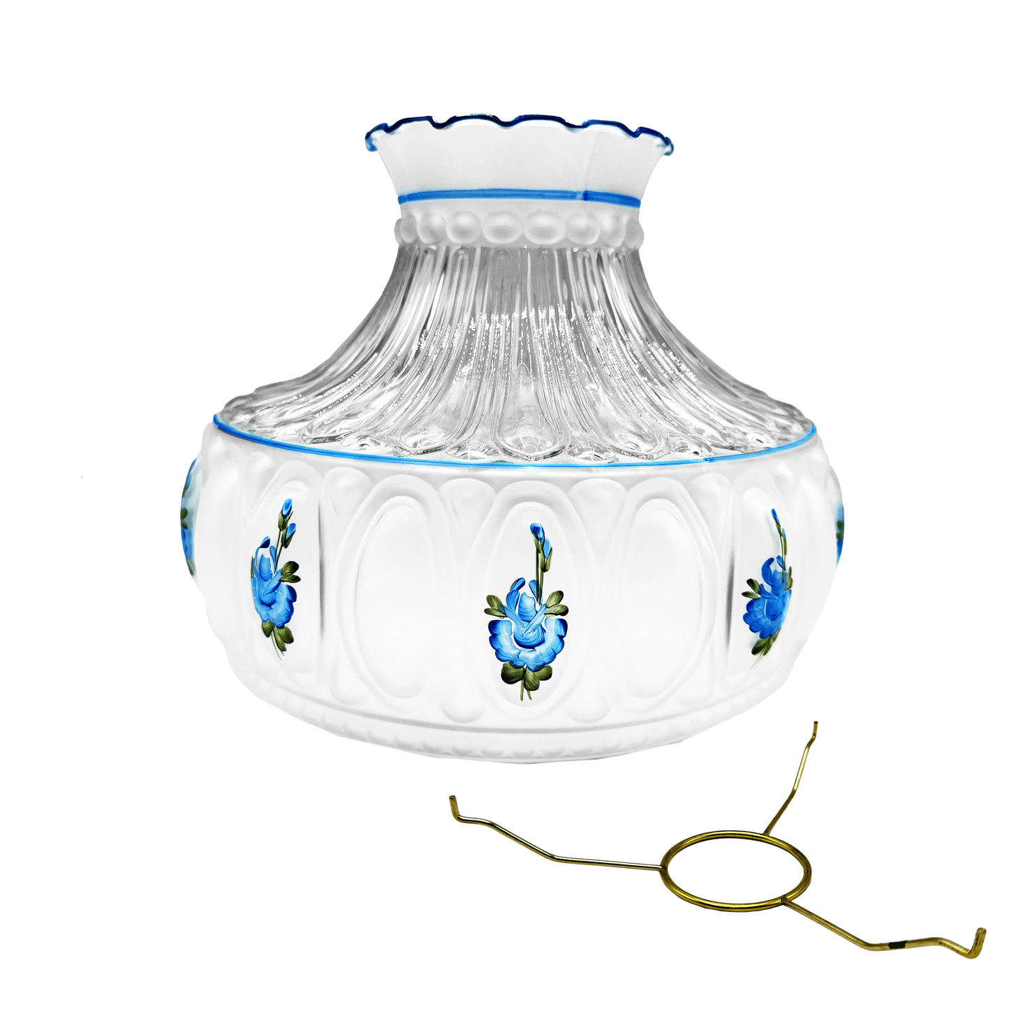 Light Of Mine | Glass Lamp Shade for Hurricane Lamp | Floral 10" Lamp Shade | Antique Style | Beautiful Glass Lamp Shade Replacement for Oil Lamp | Oil Lamp Parts (Blue Floral with Tripod)