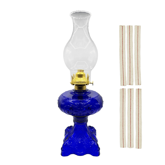 Light of Mine - Princess Feather Cobalt Blue Oil Lamp Assembly with 100% Cotton Replacement 3/4" Wick Strips
