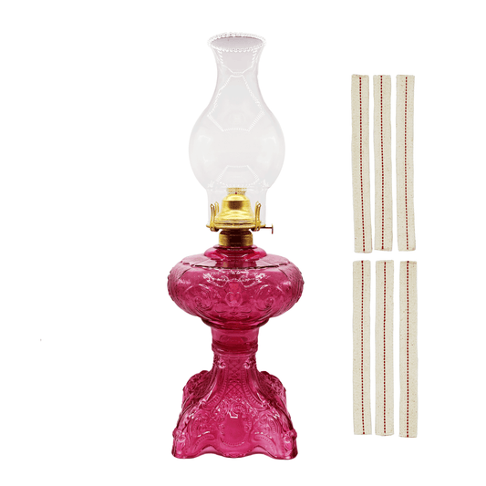 Light of Mine - Princess Feather Cranberry Oil Lamp Assembly with Replacement 100% Cotton 3/4" Wick Strips