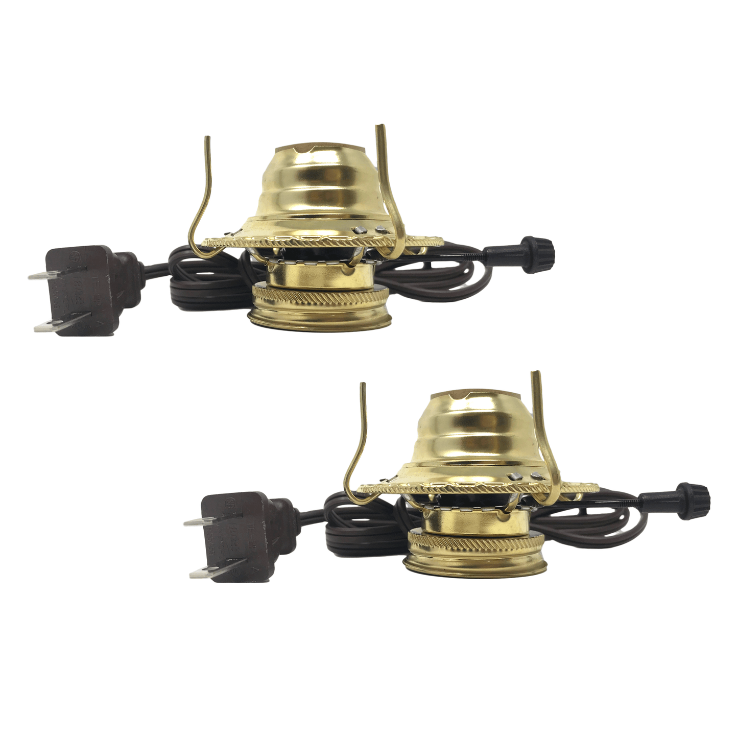 Light of Mine - #2 Brass Plated Burner Electric Conversion Kit with Brown Cord for Oil Lamps - 2 Pack
