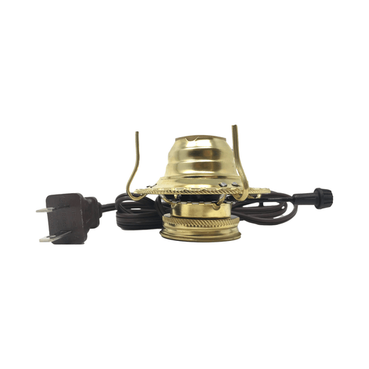 Light of Mine - #2 Brass Plated Burner Electric Conversion Kit with Brown Cord for Oil Lamps - 1 Pack
