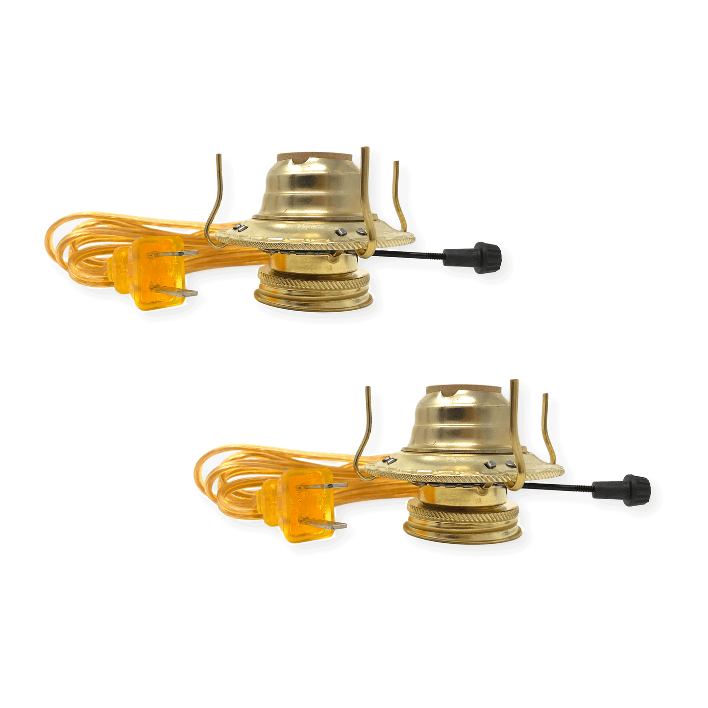 Light of Mine - #2 Brass Plated Burner Electric Conversion Kit with Gold Cord for Oil Lamps - 2 Pack