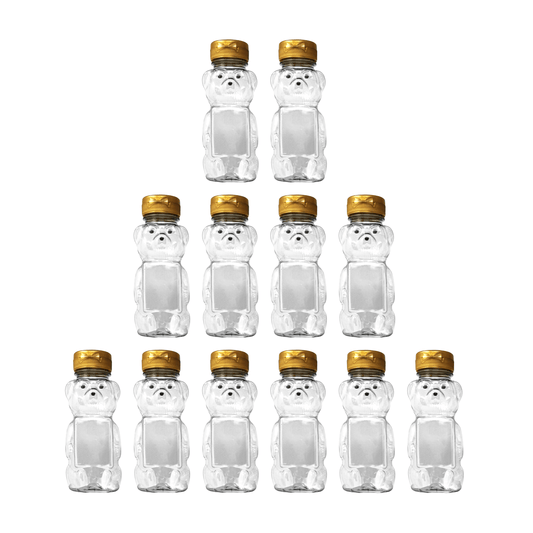 Clearview Containers - 12 Pack of 12 Ounce Clear Honey Bears with Sealable Gold Flip Top Lids (12 oz. Clear Bear, 12pk, Gold)