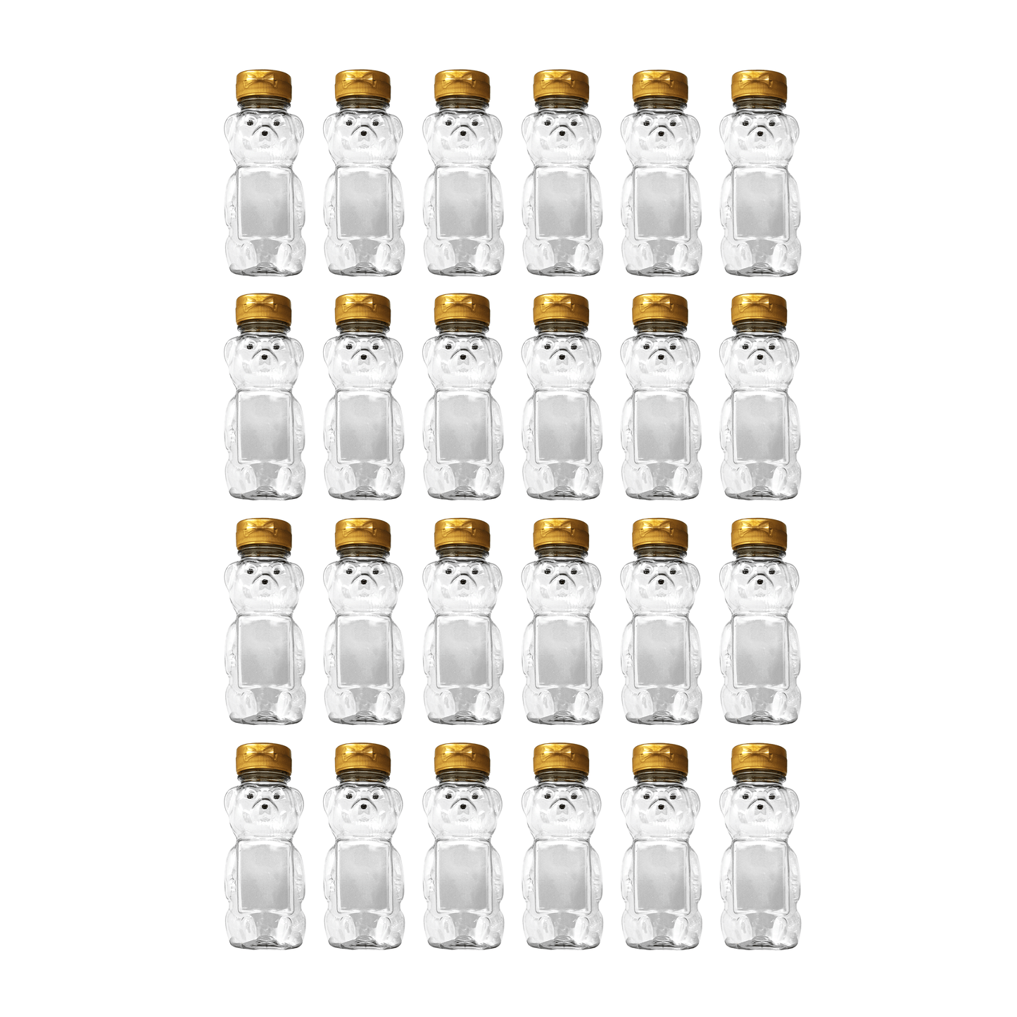 Clearview Containers - 24 Pack of 12 Ounce Clear Honey Bears with Sealable Gold Flip Top Lids (12 oz. Clear Bear, 24pk, Gold)