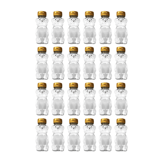 Clearview Containers - 24 Pack of 12 Ounce Clear Honey Bears with Sealable Gold Flip Top Lids (12 oz. Clear Bear, 24pk, Gold)
