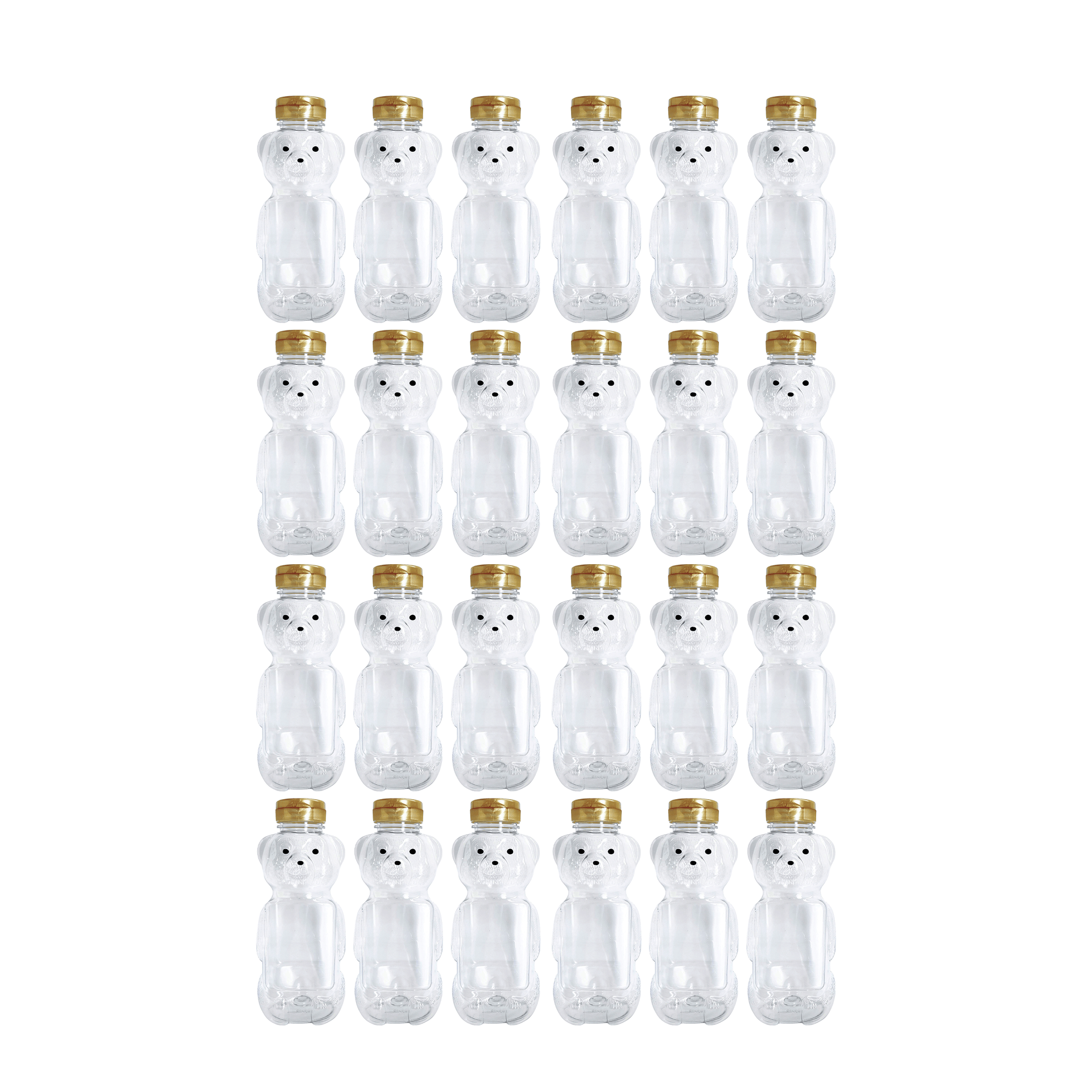 Clearview Containers - 24 Pack of 24 Ounce Honey Bears with Sealable Gold Flip Top Lids (24 oz. Bear, 24pk, Gold)
