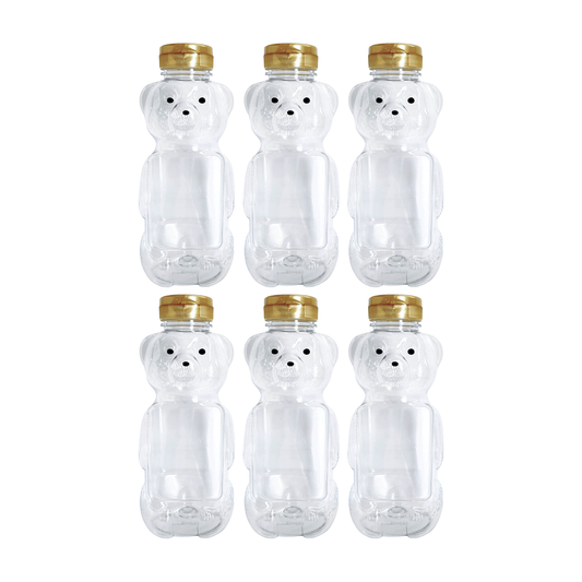 24 oz Honey bear with Flip Top Lid Plastic Squeeze Bear (6, Gold)