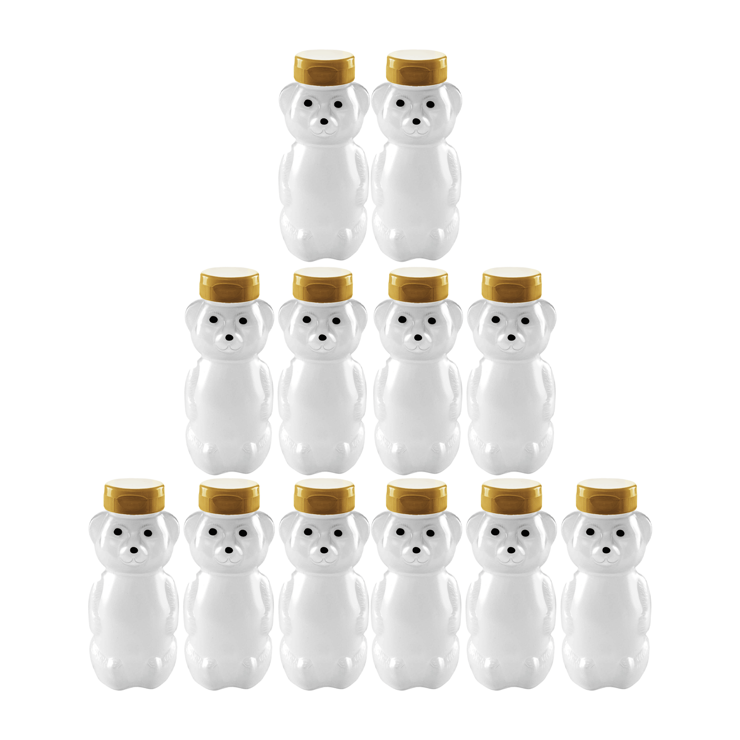 Clearview Containers - 12 Pack of 12 Ounce Cloudy Honey Bears with Sealable Gold Flip Top Lids (12 oz. Cloudy Bear, 12pk, Gold)