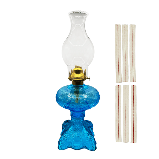 Light of Mine - Princess Feather Light Blue Oil Lamp Assembly with Replacement 100% Cotton 3/4" Wick Strips