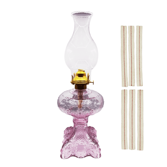 Light Of Mine Princess Feather Oil Lamp Ornate Decorative Antique Pedestal Style Glass Oil Hurricane Lamp Clear with 3/4" Wick roll (Pink)