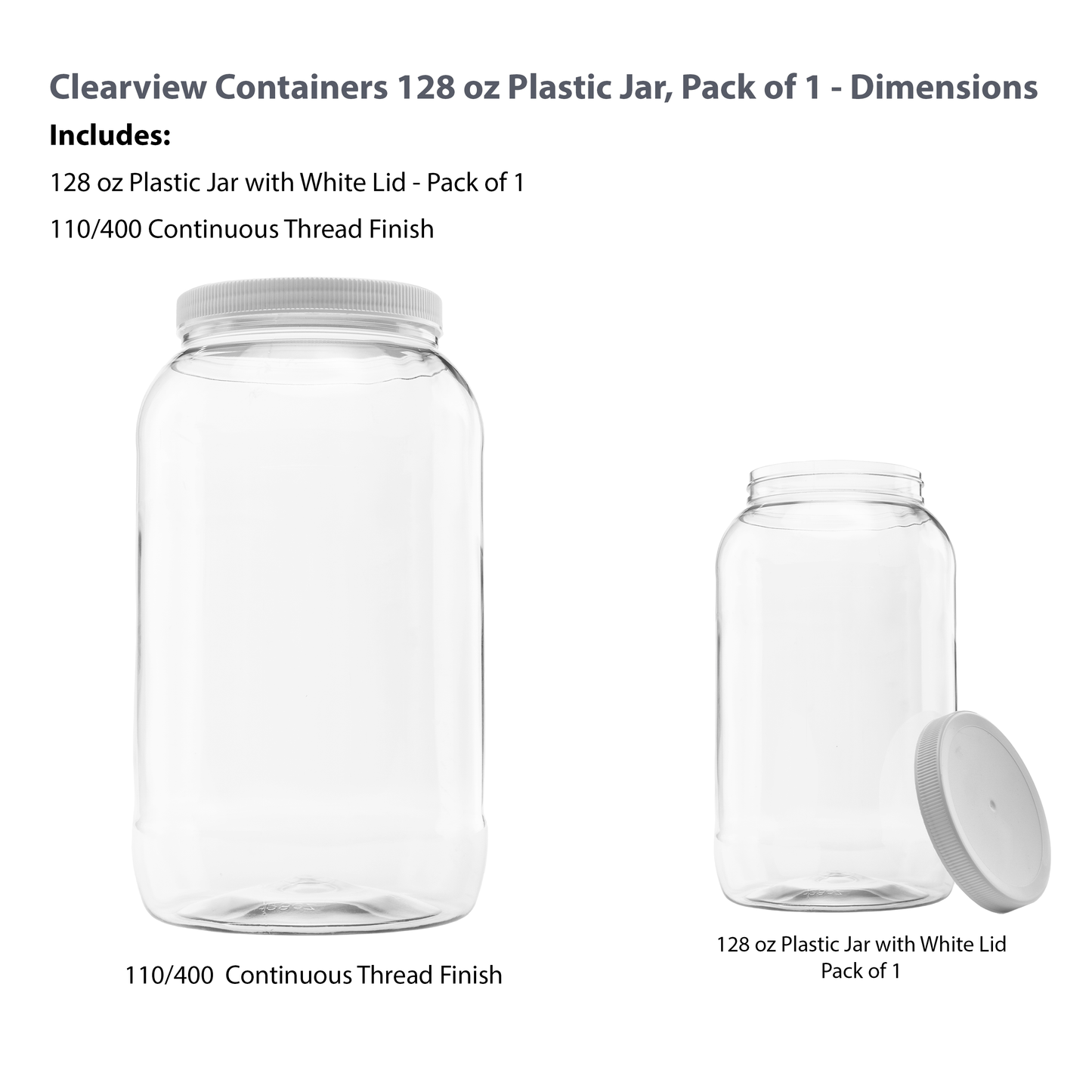 1 gallon plastic jar, wide mouth, clear, with lined fresh seal lid, shatter-proof container storage pet 4 quarts 128 ounce