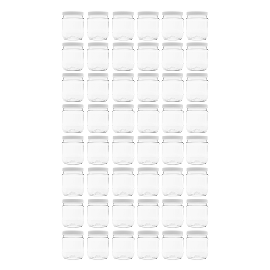 Clearview Containers - 48 Pack of 12 Ounce Plastic 1.5 Cup Jars with 70RM Leak Proof Seal Lid - Food Grade and BPA Free (12oz, 48pk)