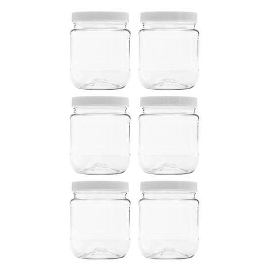 Clearview Containers |12 oz Plastic Storage Containers w/Lids | Kitchen Canister Set | Food Storage Jars | Airtight Pantry Containers |Spices, Herbs, Peanut Butter, Honey, Jams | Set of 6