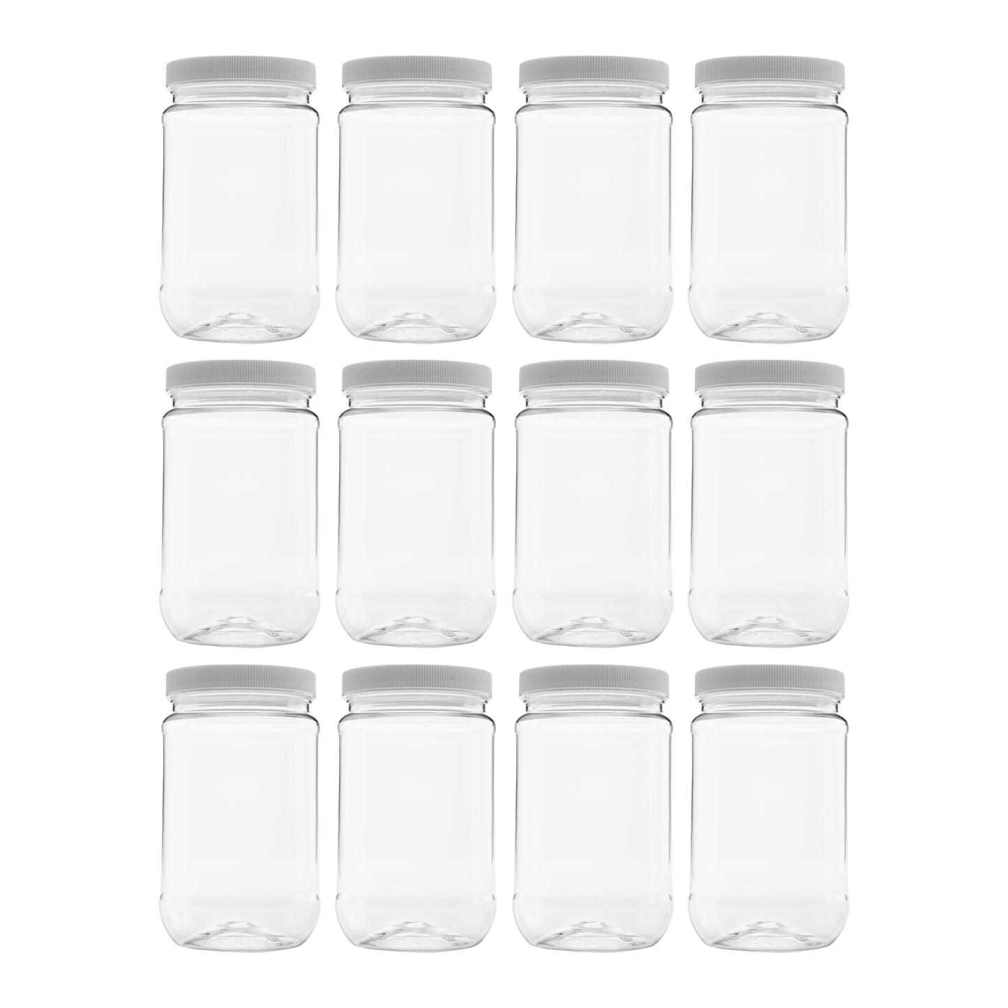 Plastic Wide Mouth Jar with Pressurized Screw On Lid Pack of 12 (16 oz) Crystal Clear Storage Container with White Pressure Sealed Foam Lined Cap É