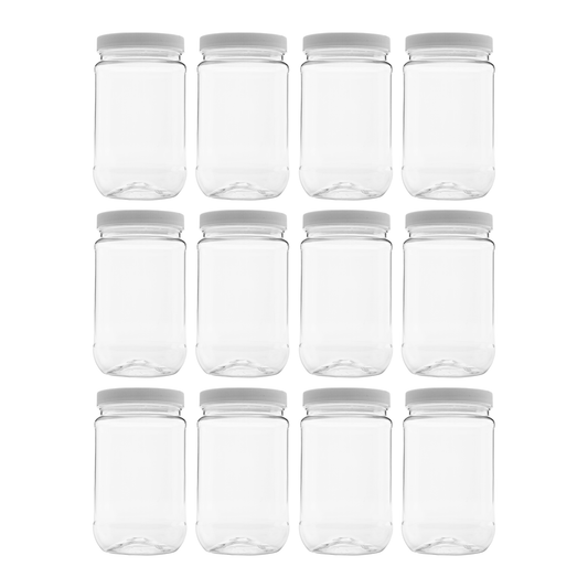 Plastic Wide Mouth Jar with Pressurized Screw On Lid Pack of 12 (16 oz) Crystal Clear Storage Container with White Pressure Sealed Foam Lined Cap É