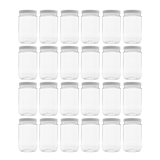 Clearview Containers - 24 Pack of 16 Ounce Pint Plastic Jars with 70RG Leak Proof Seal Lid - Food Grade and BPA Free (16oz, 24pk)