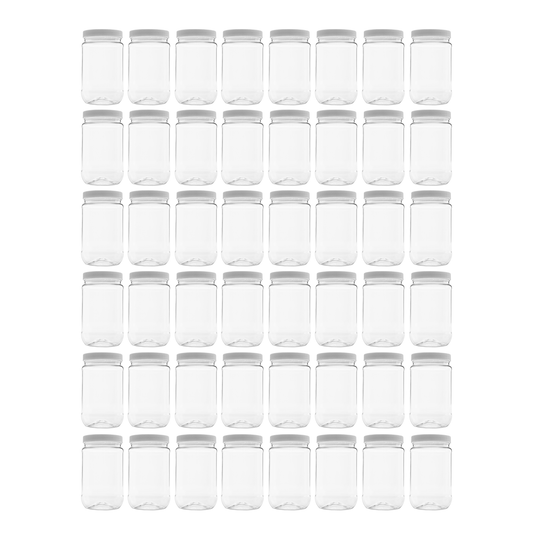 Clearview Containers - 48 Pack of 16 Ounce Plastic Pint Jars with 70RG Leak Proof Seal Lid - Food Grade and BPA Free (16oz, 48pk)