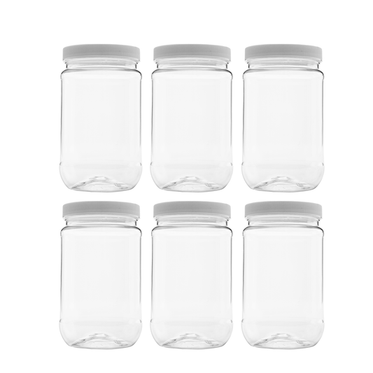 Plastic Jars with Lids - 16 oz - Pack of 6 - Clear BPA Free PET Storage Containers with Sealing Caps