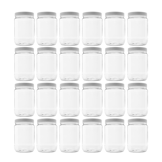 CLEARVIEW CONTAINERS Multi-Pack (32 Oz Round Jar White Lid 24 pack) Suitable for storing a variety of goods, from dry ingredients like pasta and grains to homemade preserves and snacks