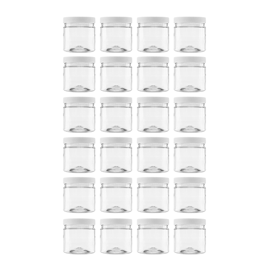 Clearview Containers - 24 Pack of 8 Ounce Plastic 1 Cup Jars with 70RM Leak Proof Seal Lid - Food Grade and BPA Free (8oz, 24pk)