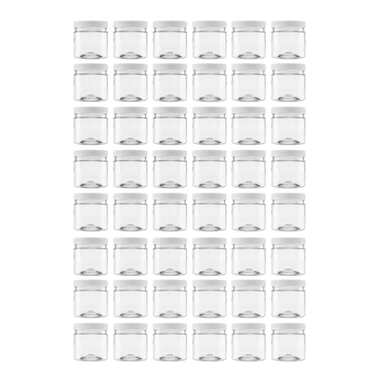 Clearview Containers - 48 Pack of 8 Ounce Plastic 1 Cup Jars with 70RM Leak Proof Seal Lid - Food Grade and BPA Free (8oz, 48pk)