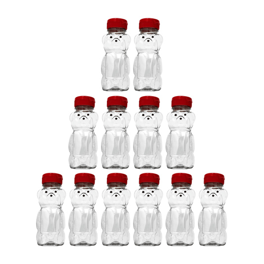 Clearview Containers - 12 Pack of 12 Ounce Clear Honey Bears with Sealable Red Flip Top Lids (12 oz. Clear Bear, 12pk, Red)