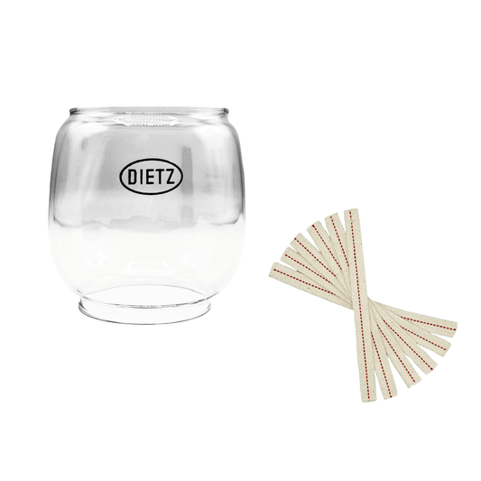Light Of Mine - Dietz #01, #30 Little Wizard Oil Lantern Replacement Kit Including Globe and 100% Cotton 5/8" Wick Strips (Little Wizard)